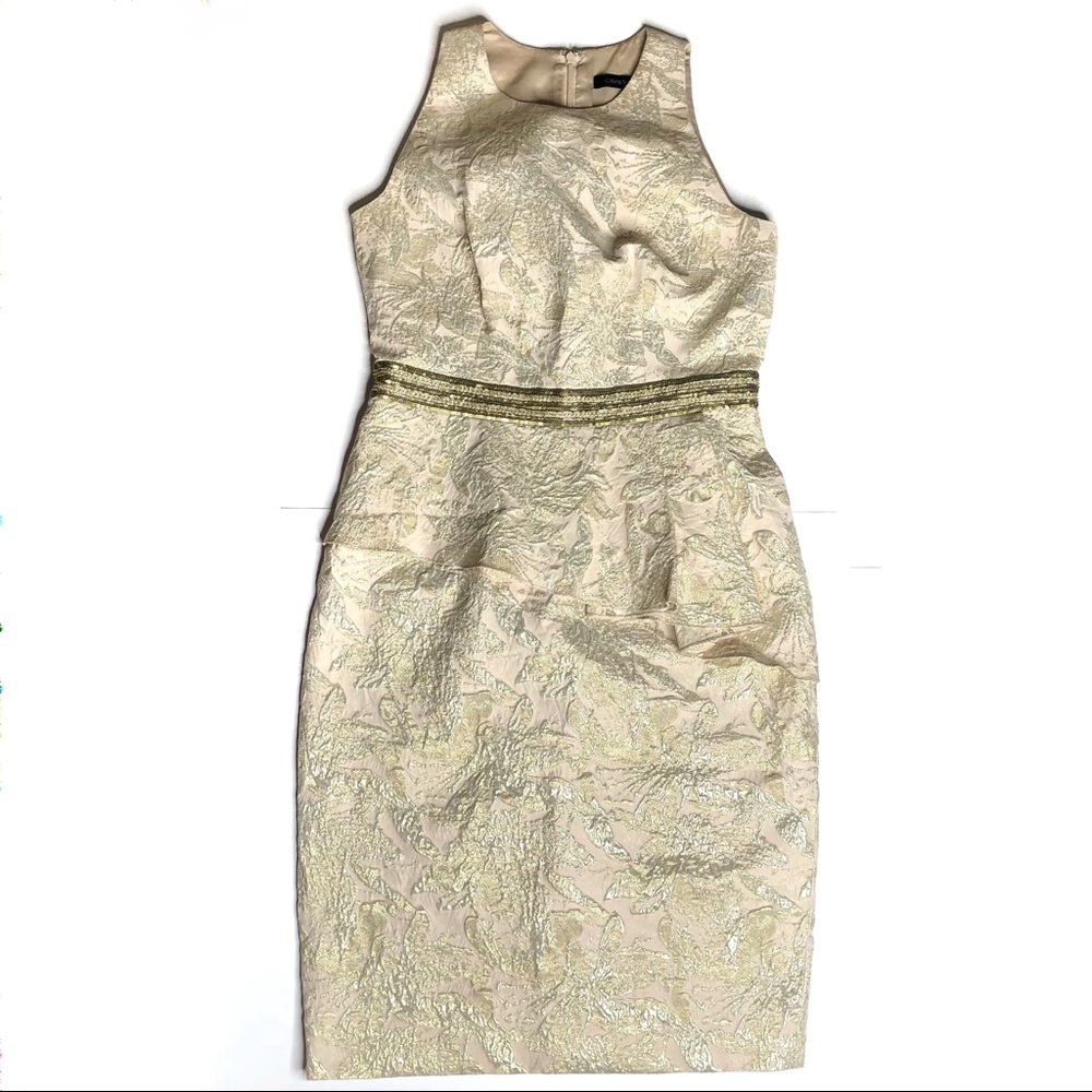 Carmen Marc Valvo Brocade Dress Cream Gold